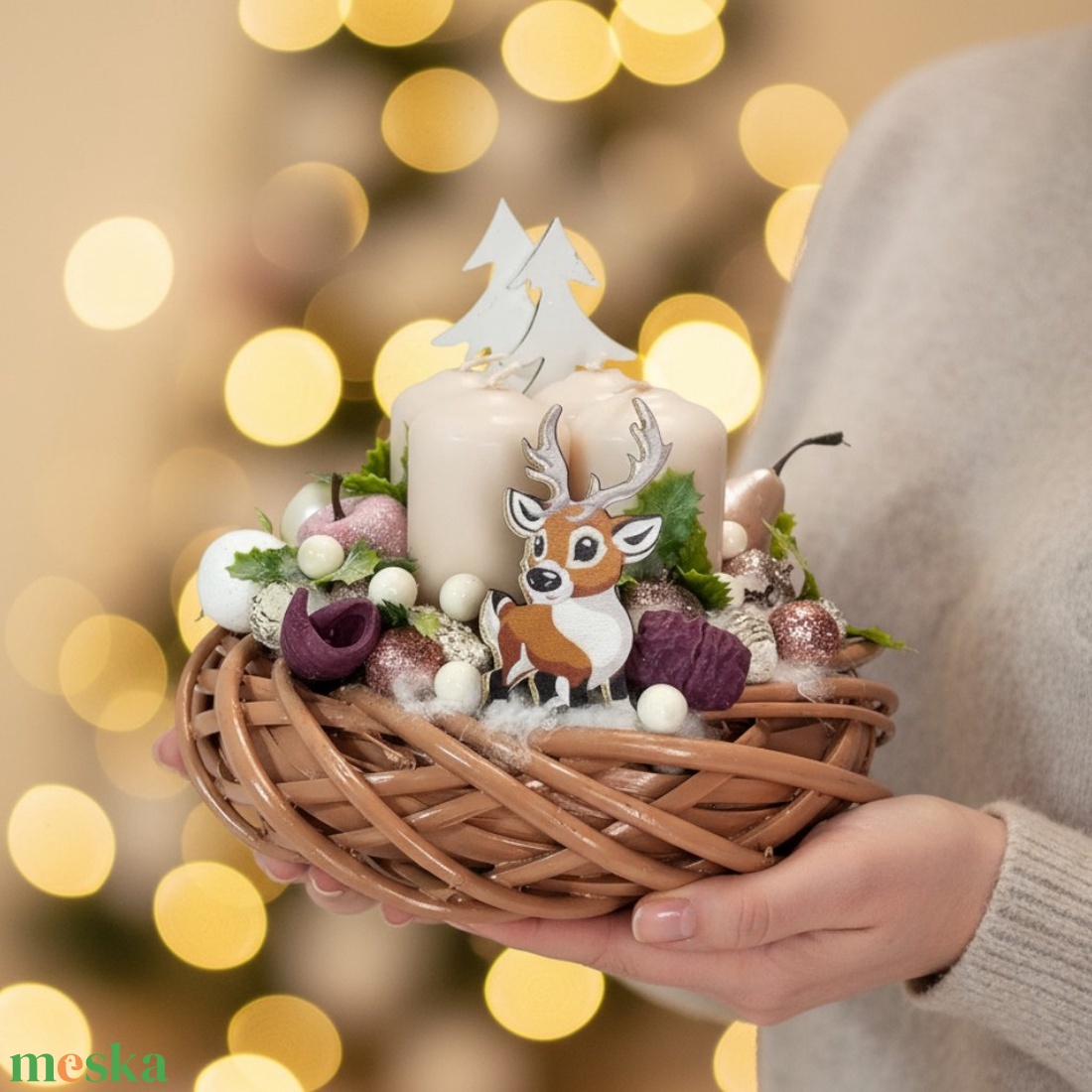 Őzikés pasztell adventi koszorú - karácsony - adventi díszek - adventi koszorú - Meska.hu