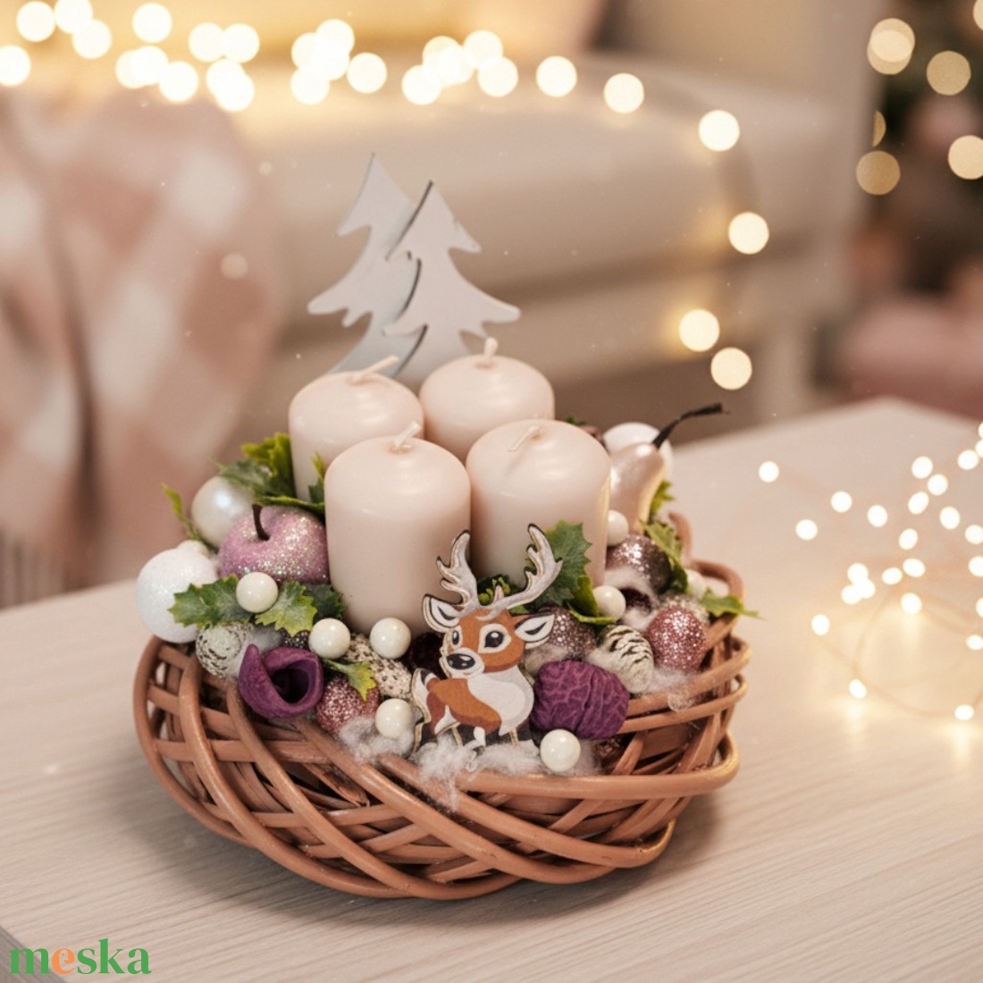 Őzikés pasztell adventi koszorú - karácsony - adventi díszek - adventi koszorú - Meska.hu