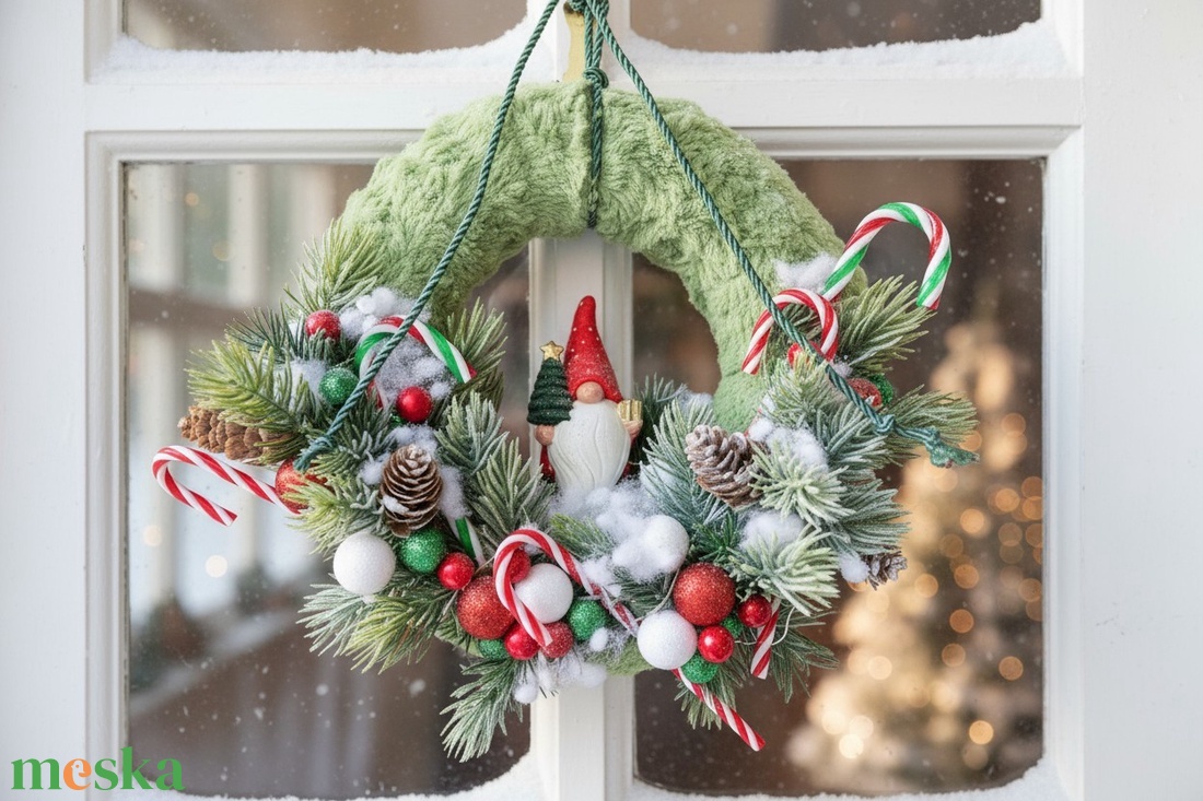 Online workshop  Világító manós karácsonyi kopogtató - diy (csináld magad) - workshop & tanfolyam - Meska.hu