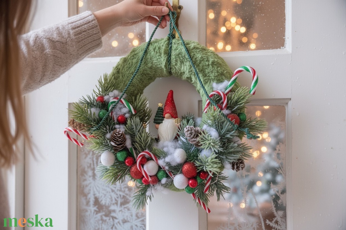 Online workshop  Világító manós karácsonyi kopogtató - diy (csináld magad) - workshop & tanfolyam - Meska.hu