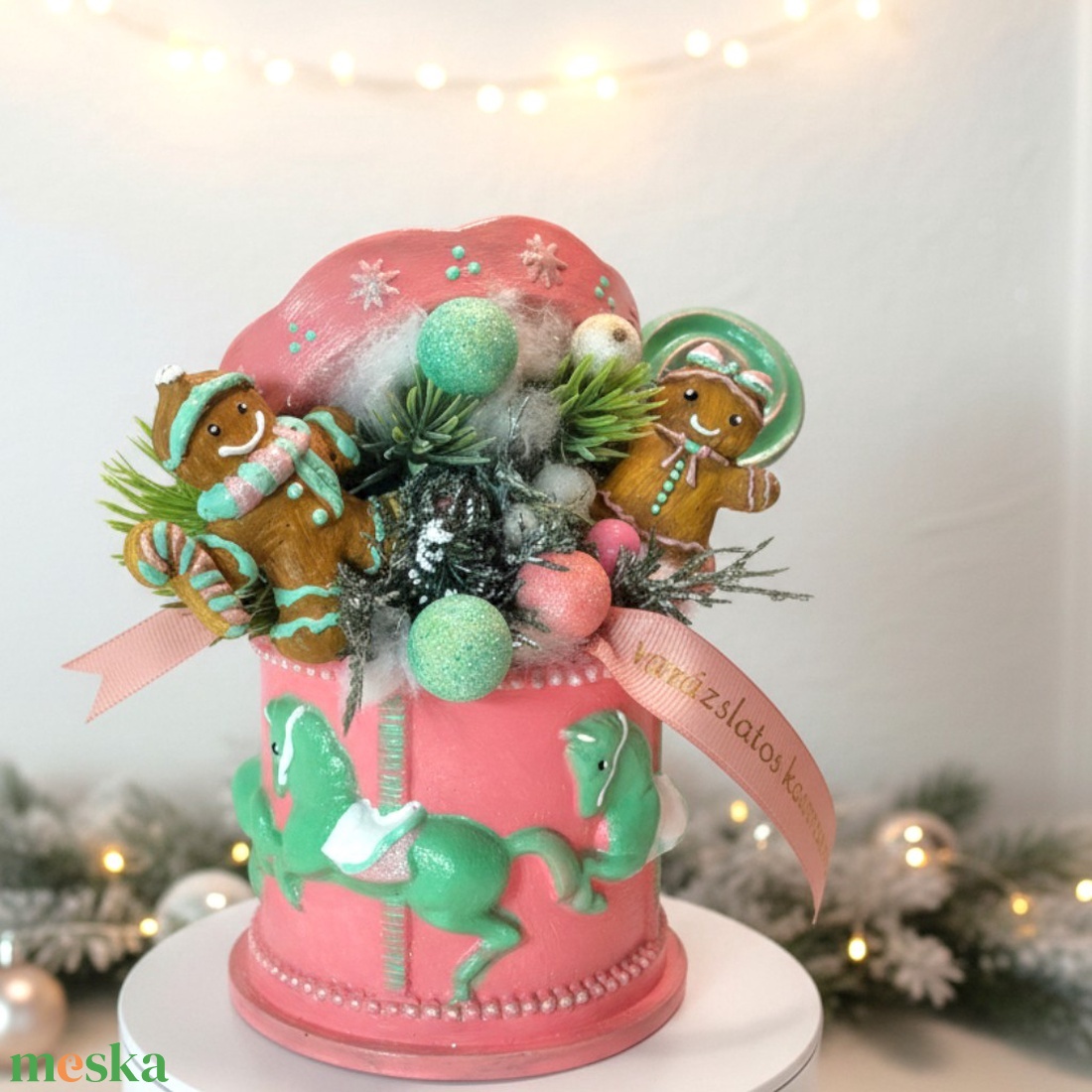 Körhintás Mézeskalács Kaspó - karácsony - adventi díszek - adventi asztaldísz - Meska.hu