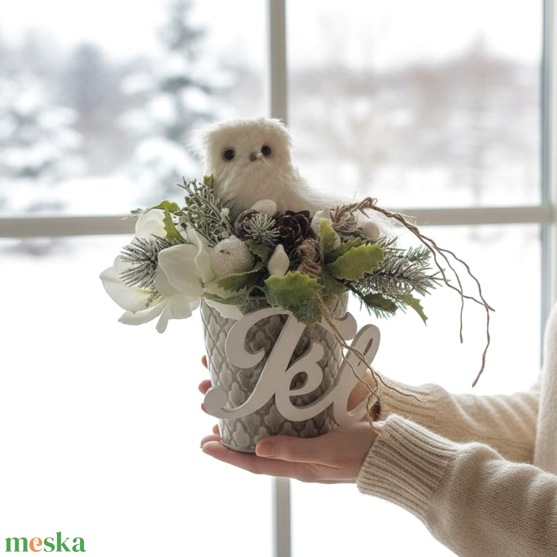 Téli hóbaglyos kaspó � kézműves asztaldísz - otthon & életmód - dekoráció - Meska.hu