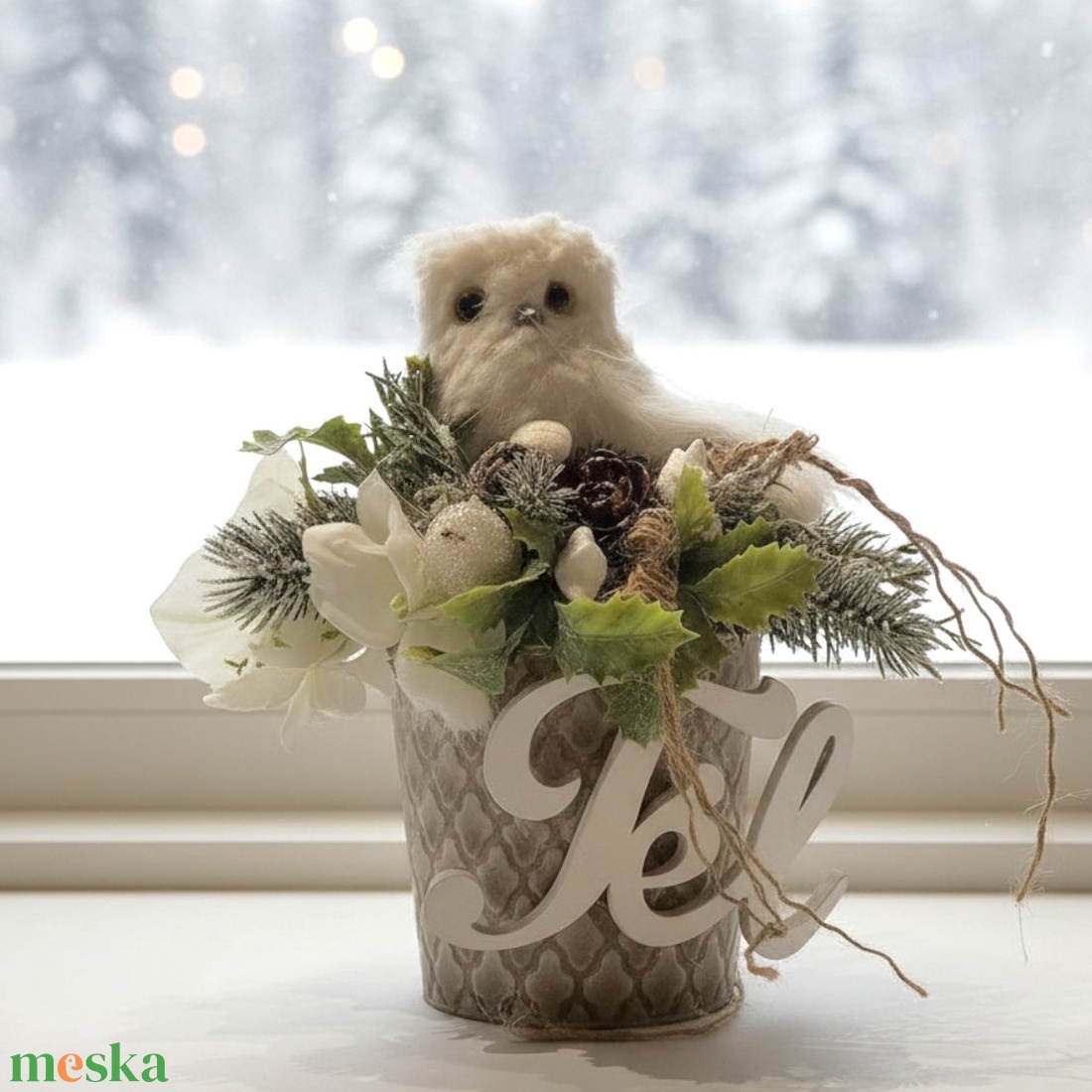 Téli hóbaglyos kaspó � kézműves asztaldísz - otthon & életmód - dekoráció - Meska.hu