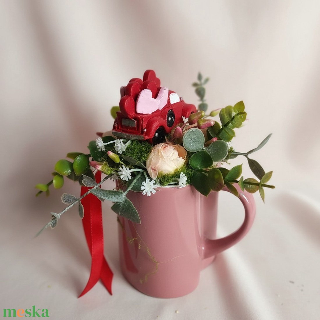 Autós bögrés asztaldísz � szíves dekoráció - otthon & életmód - dekoráció - Meska.hu