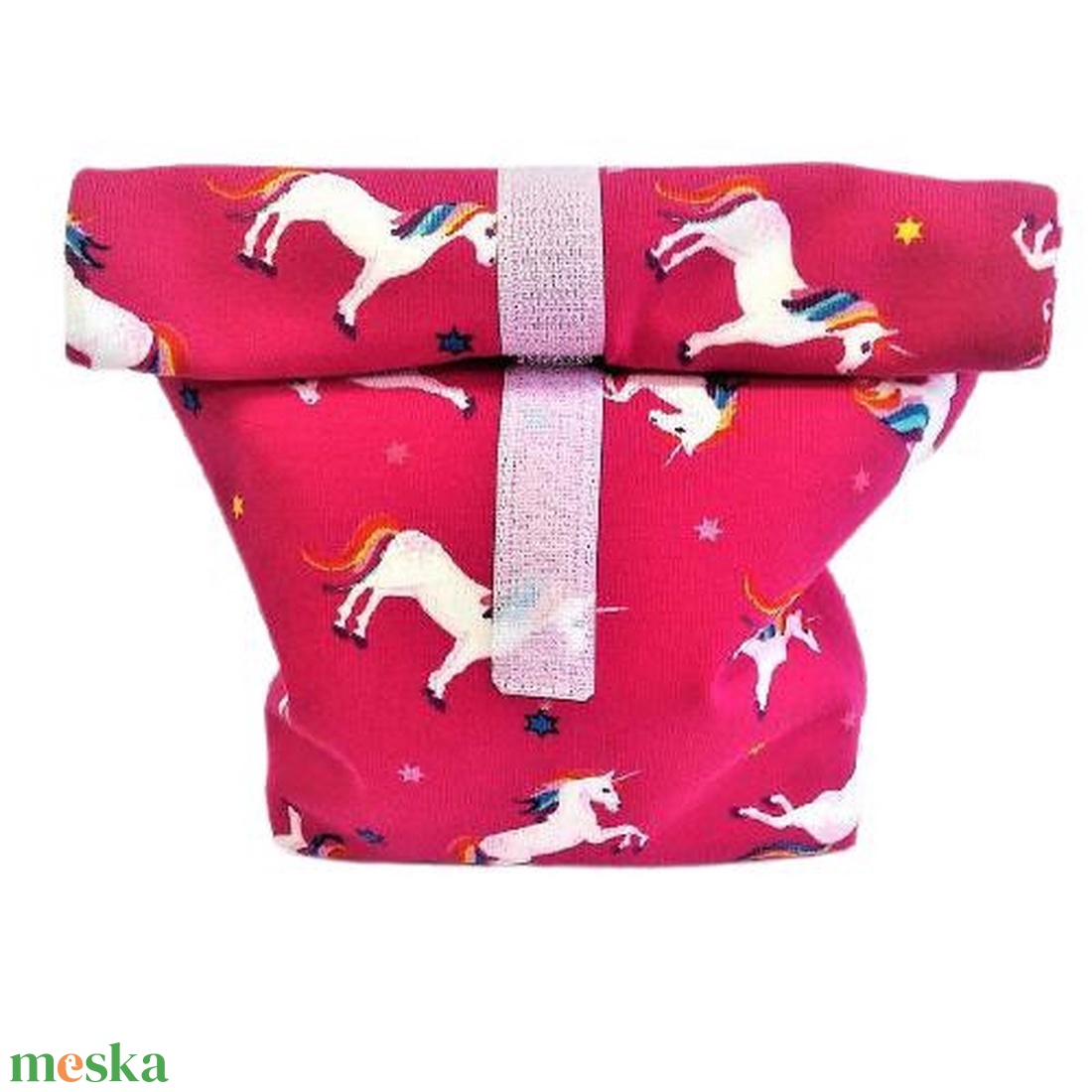 Textil uzsonnás tasak unikornis pink - táska & tok - uzsonna- & ebéd tartó - ebéd tasak, doboz - Meska.hu
