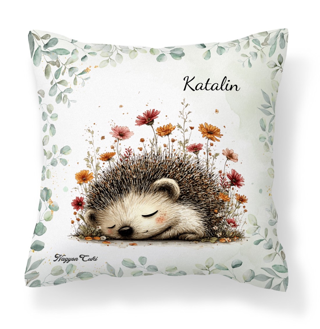 Névvel kérhető - A kert kis álmodozója, cuki süni mintás párna - otthon & életmód - lakástextil - párna & párnahuzat - díszpárna (belsővel együtt) - Meska.hu