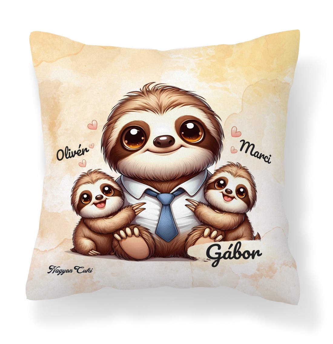 Névvel kérhető - Cuki lajhár Nyakkendős Apa és két gyerek mintás párna - otthon & életmód - lakástextil - párna & párnahuzat - díszpárna (belsővel együtt) - Meska.hu