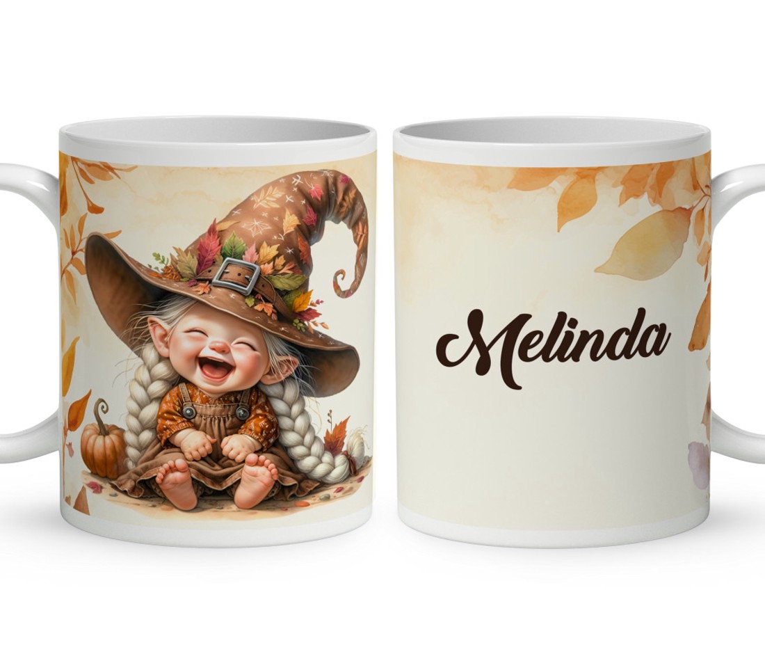 Névvel kérhető - Kacagó őszi manó lány mintás bögre - otthon & életmód - konyhafelszerelés, tálalás - tálalás - bögre & csésze - Meska.hu