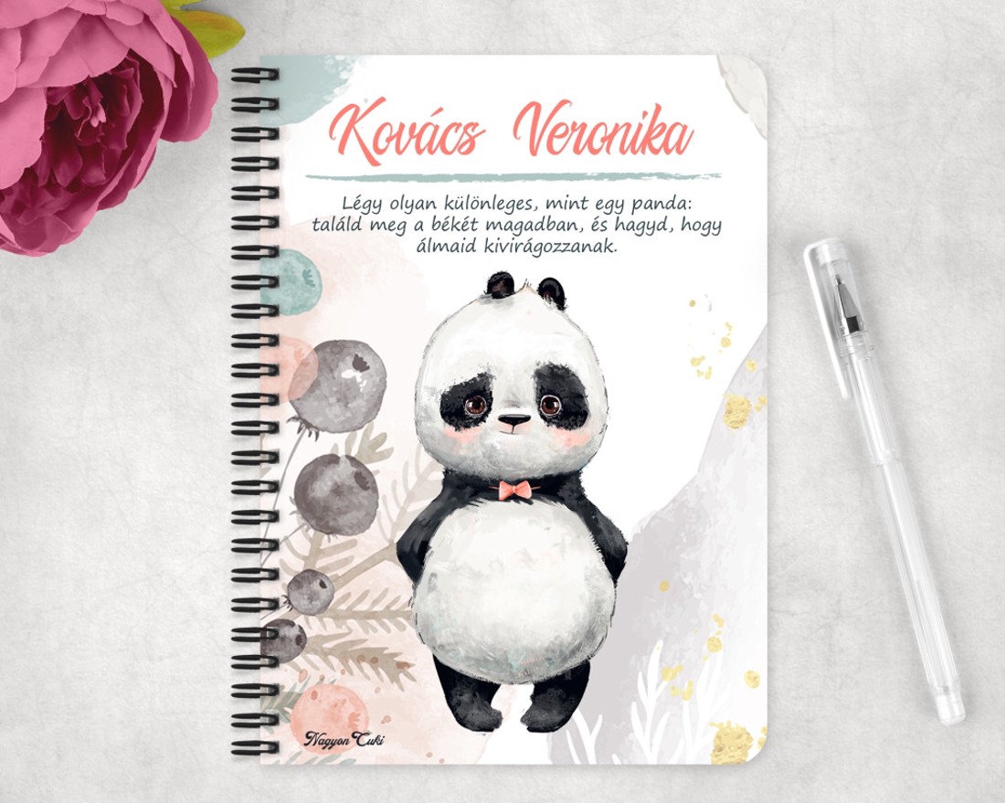 Személyre szabható - Édes kis Panda mintás A5-ös füzet - otthon & életmód - papír, írószer - jegyzetfüzet & napló - Meska.hu