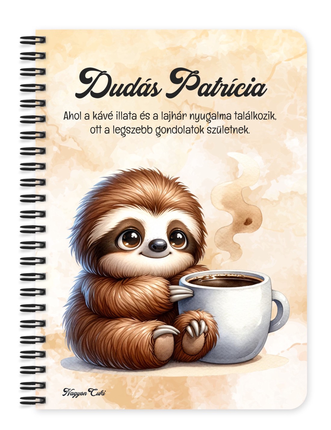 Személyre szabható - Kávés lajhár és a forró kávé mintás A5-ös füzet - otthon & életmód - papír, írószer - jegyzetfüzet & napló - Meska.hu