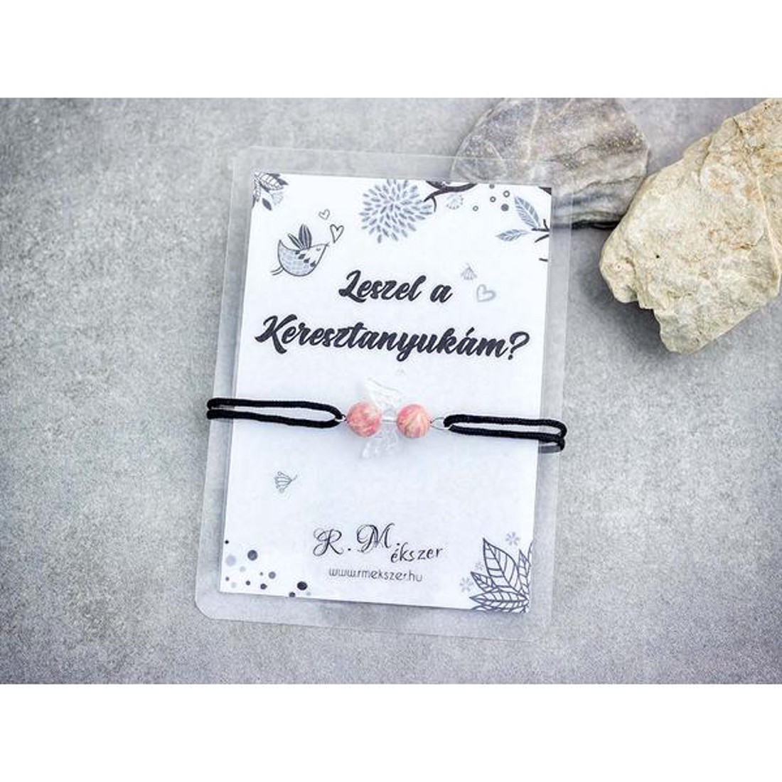 Leszel a Keresztanyukám rodokrozit angyal karkötő - ékszer - karkötő - gyöngyös karkötő - Meska.hu