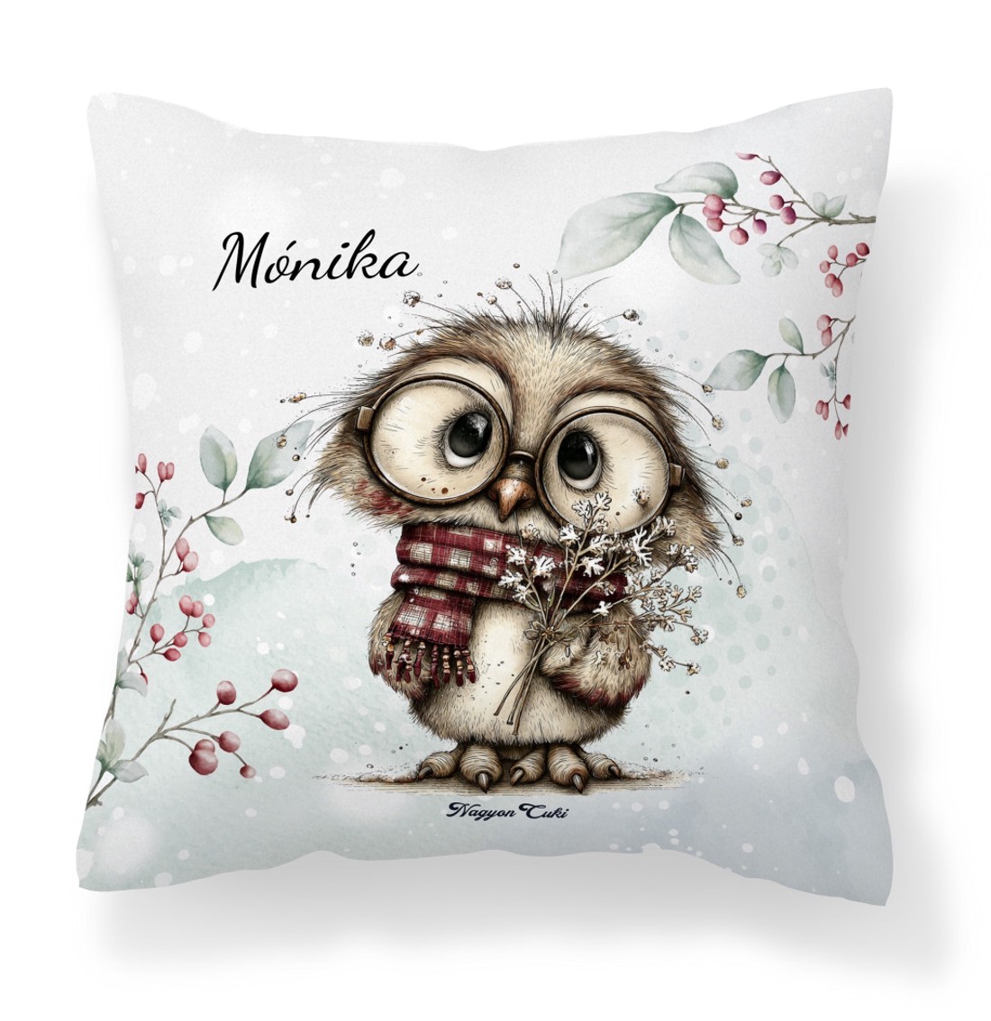 Névvel kérhető - Cuki téli bagoly szemüvegben mintás párna - otthon & életmód - lakástextil - párna & párnahuzat - díszpárna (belsővel együtt) - Meska.hu
