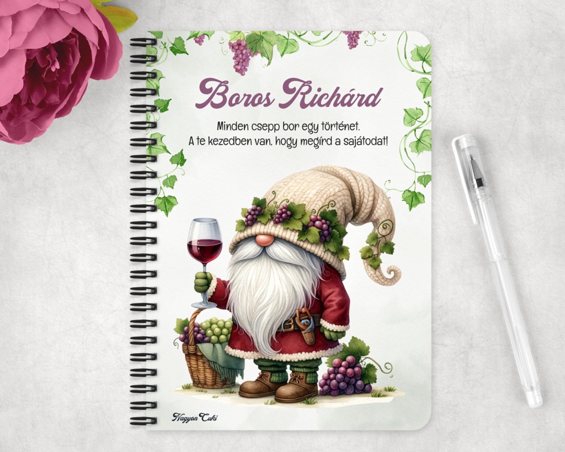Személyre szabható - A legjobb borász manó koccintsunk mintás A5-ös füzet - otthon & életmód - papír, írószer - jegyzetfüzet & napló - Meska.hu