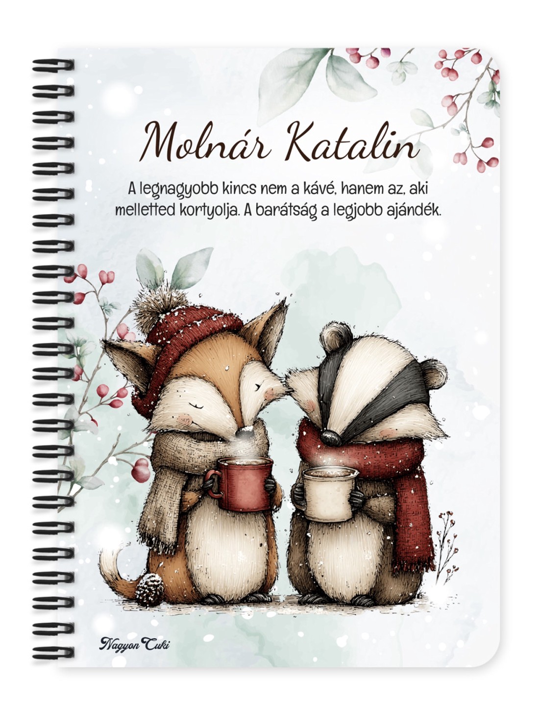 Személyre szabható - Cuki téli róka és borz mintás A6-os füzet - otthon & életmód - papír, írószer - jegyzetfüzet & napló - Meska.hu