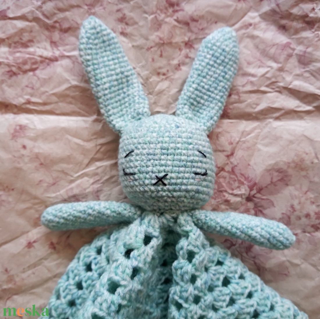 Nyuszis szundikendő - zöldeskék - játék & sport - 3 éves kor alattiaknak - alvóka & rongyi - Meska.hu