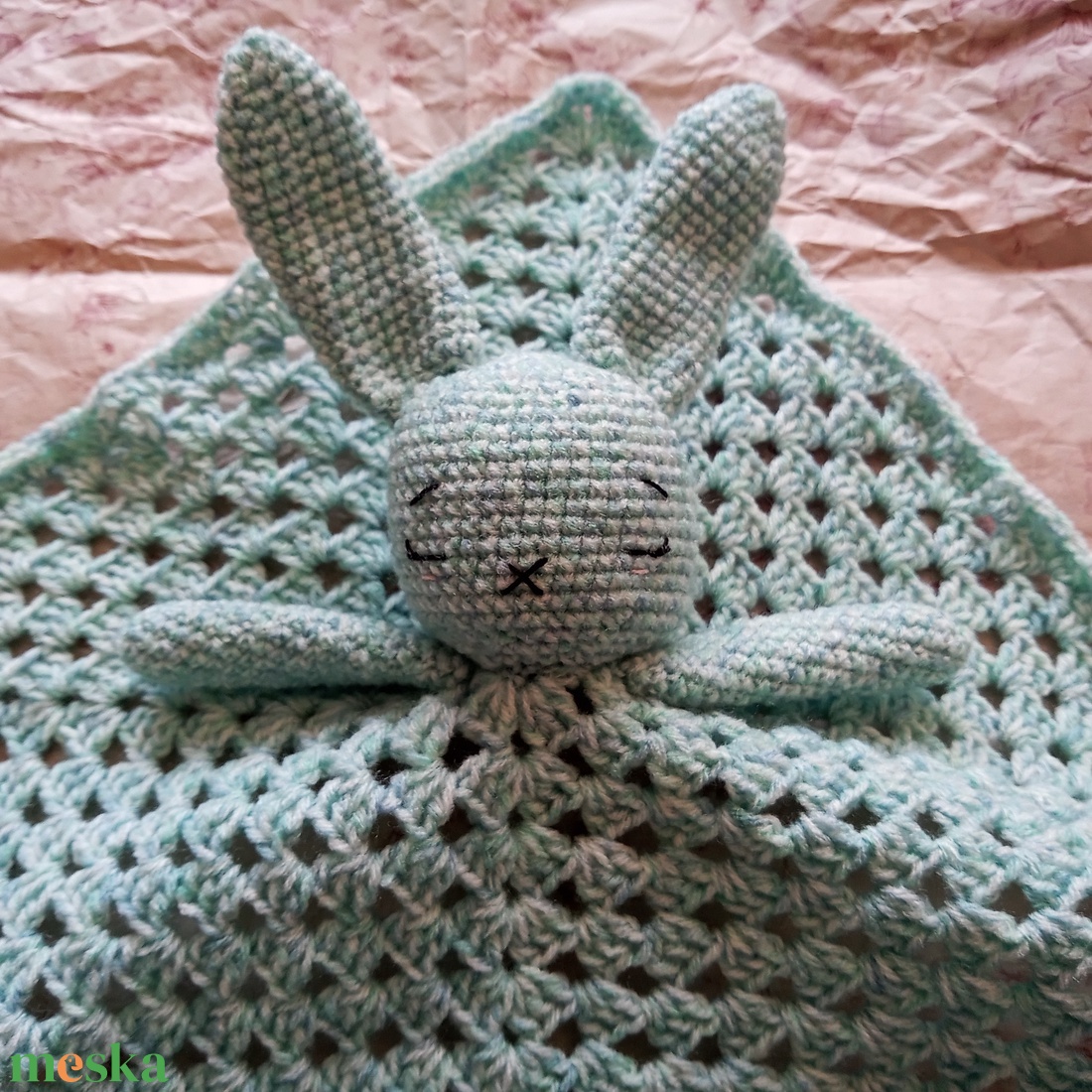 Nyuszis szundikendő - zöldeskék - játék & sport - 3 éves kor alattiaknak - alvóka & rongyi - Meska.hu