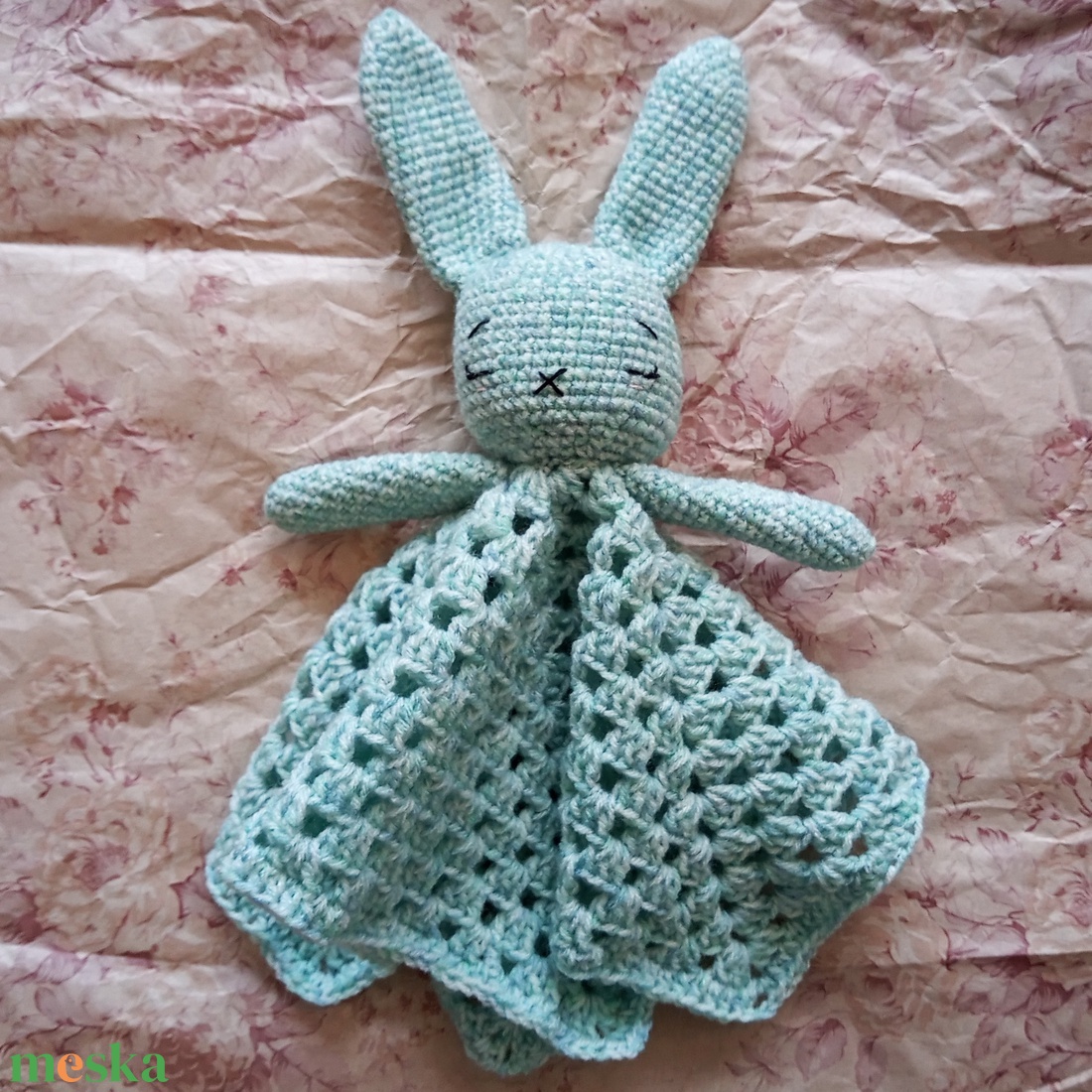 Nyuszis szundikendő - zöldeskék - játék & sport - 3 éves kor alattiaknak - alvóka & rongyi - Meska.hu