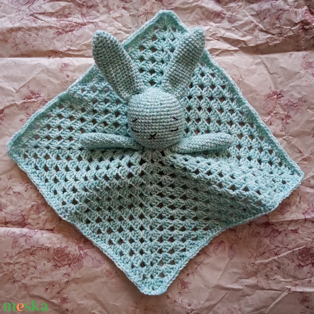 Nyuszis szundikendő - zöldeskék - játék & sport - 3 éves kor alattiaknak - alvóka & rongyi - Meska.hu