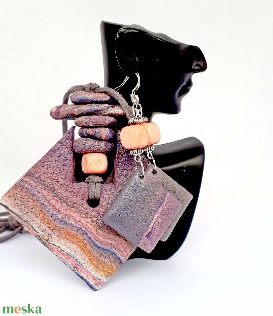 Rusztikus, kőhatású medál fülbevalókkal, ékszergyurma szett - ékszer - ékszerszett - Meska.hu