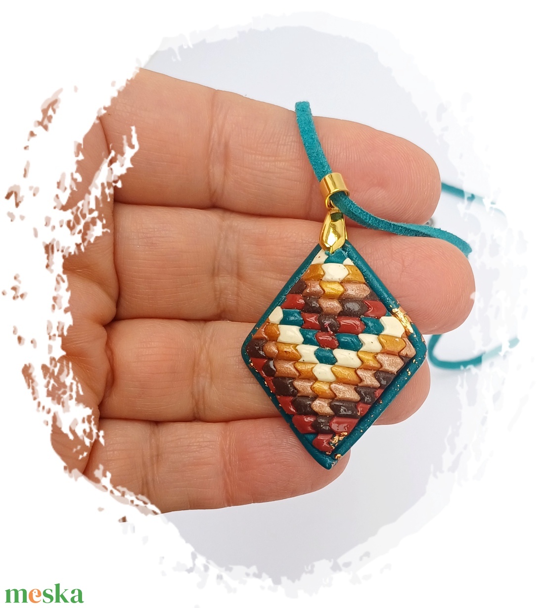 Színes medál, Süthető gyurma ékszer - esküvő - ékszer - nyaklánc - Meska.hu