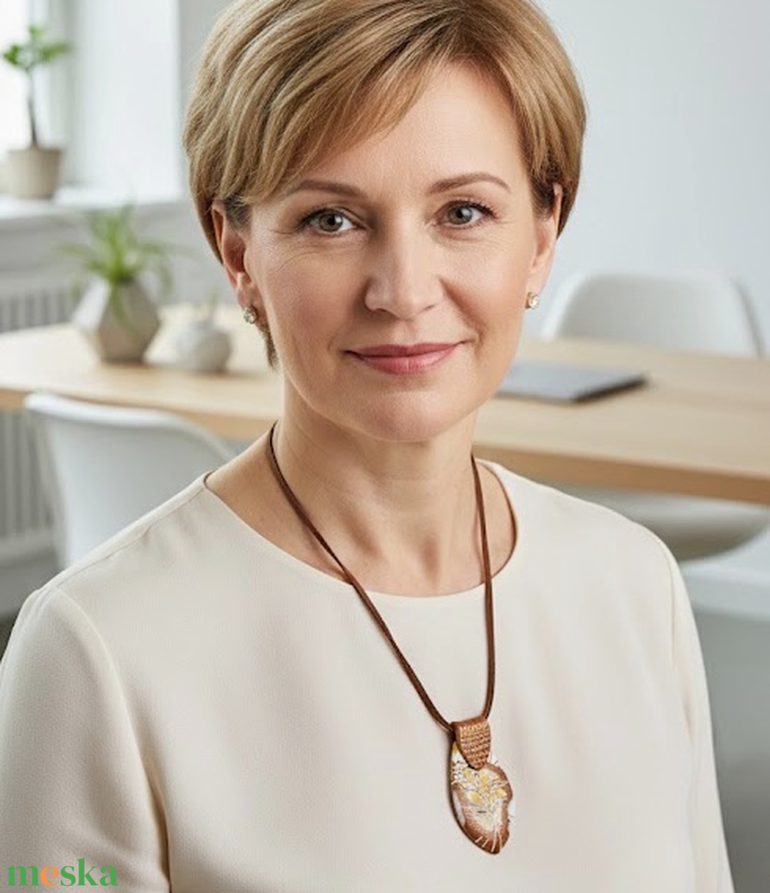 Barna-krém hosszúkás nyaklánc - ékszer - nyaklánc - medálos nyaklánc - Meska.hu