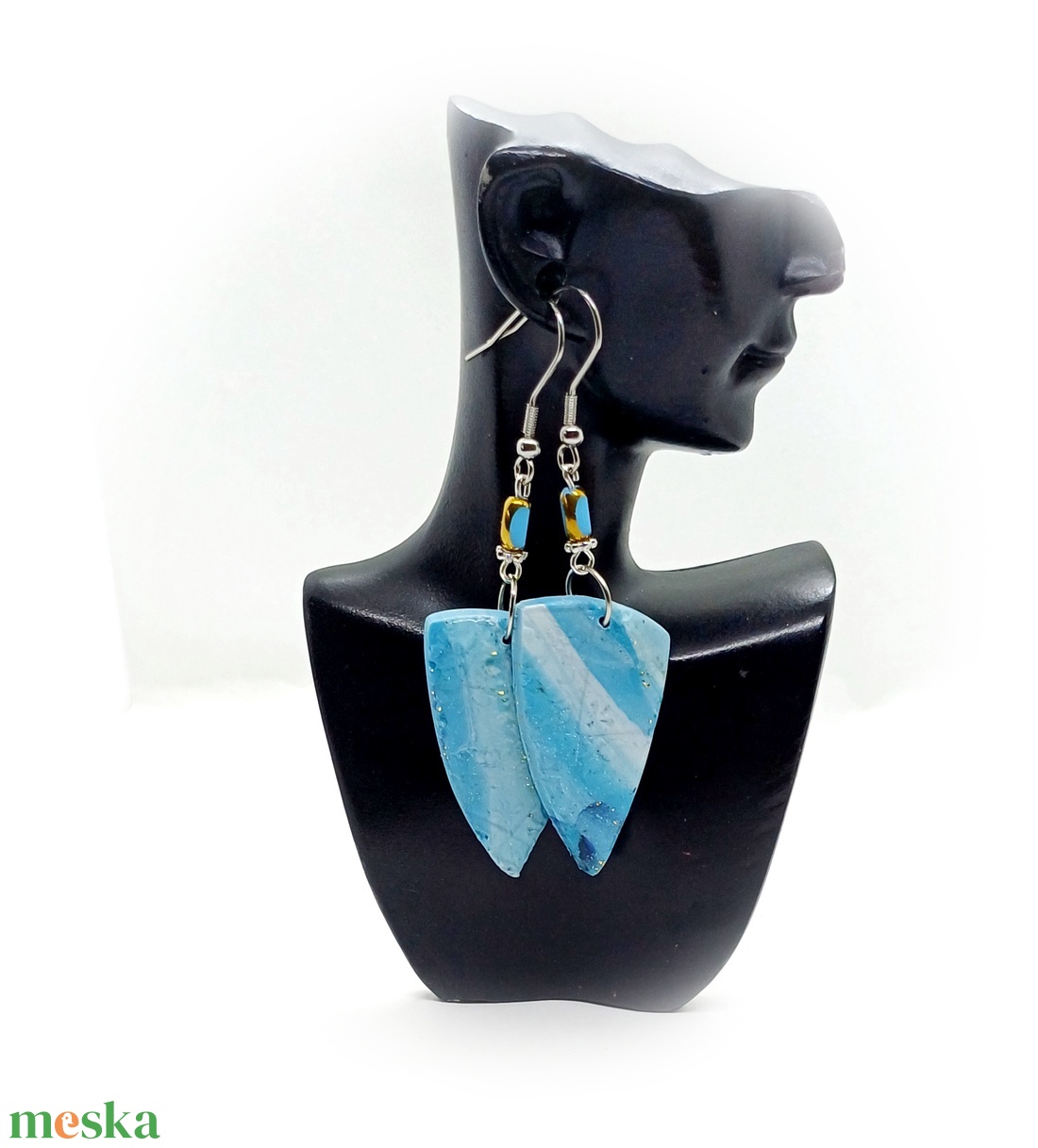 Kék fülbevaló  - ékszer - fülbevaló - lógó fülbevaló - Meska.hu
