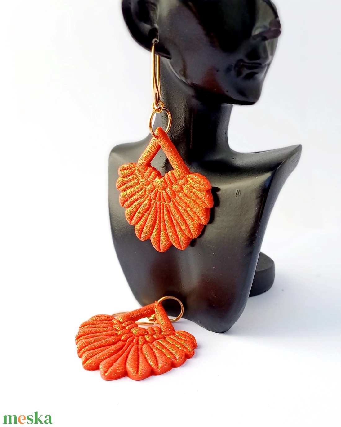 Narancs legyező fülbevaló - ékszer - fülbevaló - lógó fülbevaló - Meska.hu