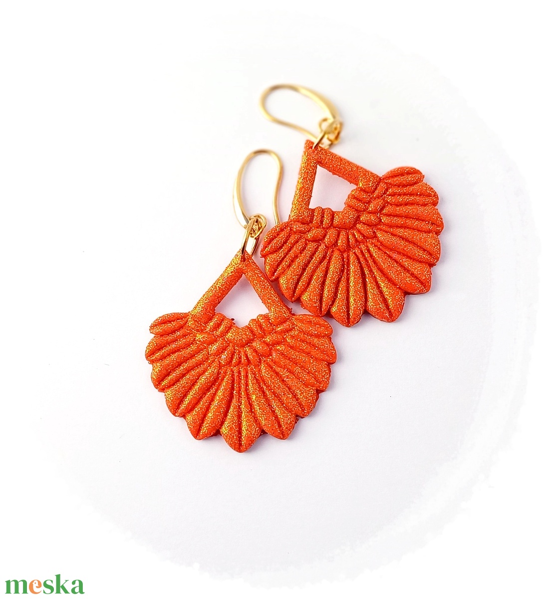 Narancs legyező fülbevaló - ékszer - fülbevaló - lógó fülbevaló - Meska.hu