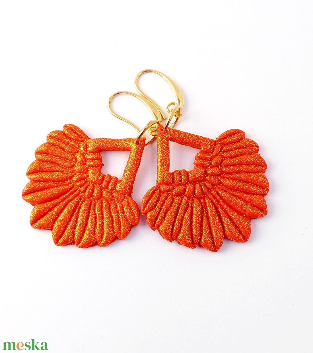 Narancs legyező fülbevaló - ékszer - fülbevaló - lógó fülbevaló - Meska.hu