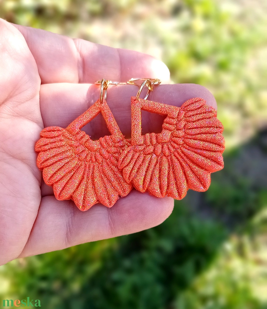 Narancs legyező fülbevaló - ékszer - fülbevaló - lógó fülbevaló - Meska.hu