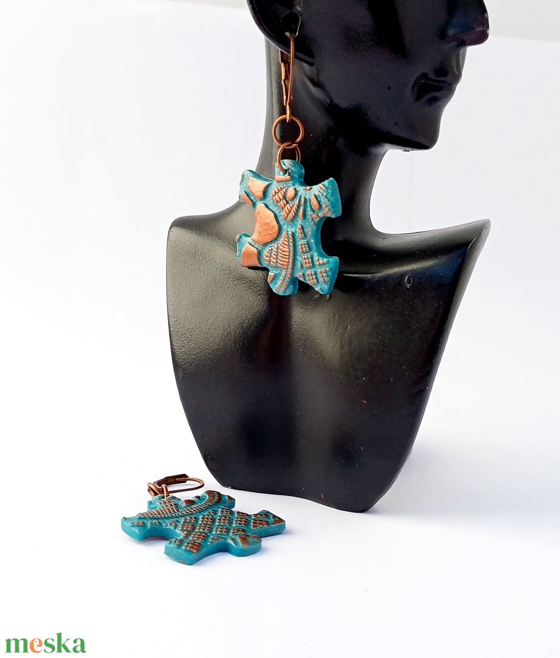 Türkiz puzzle fülbevaló - ékszer - fülbevaló - lógó fülbevaló - Meska.hu