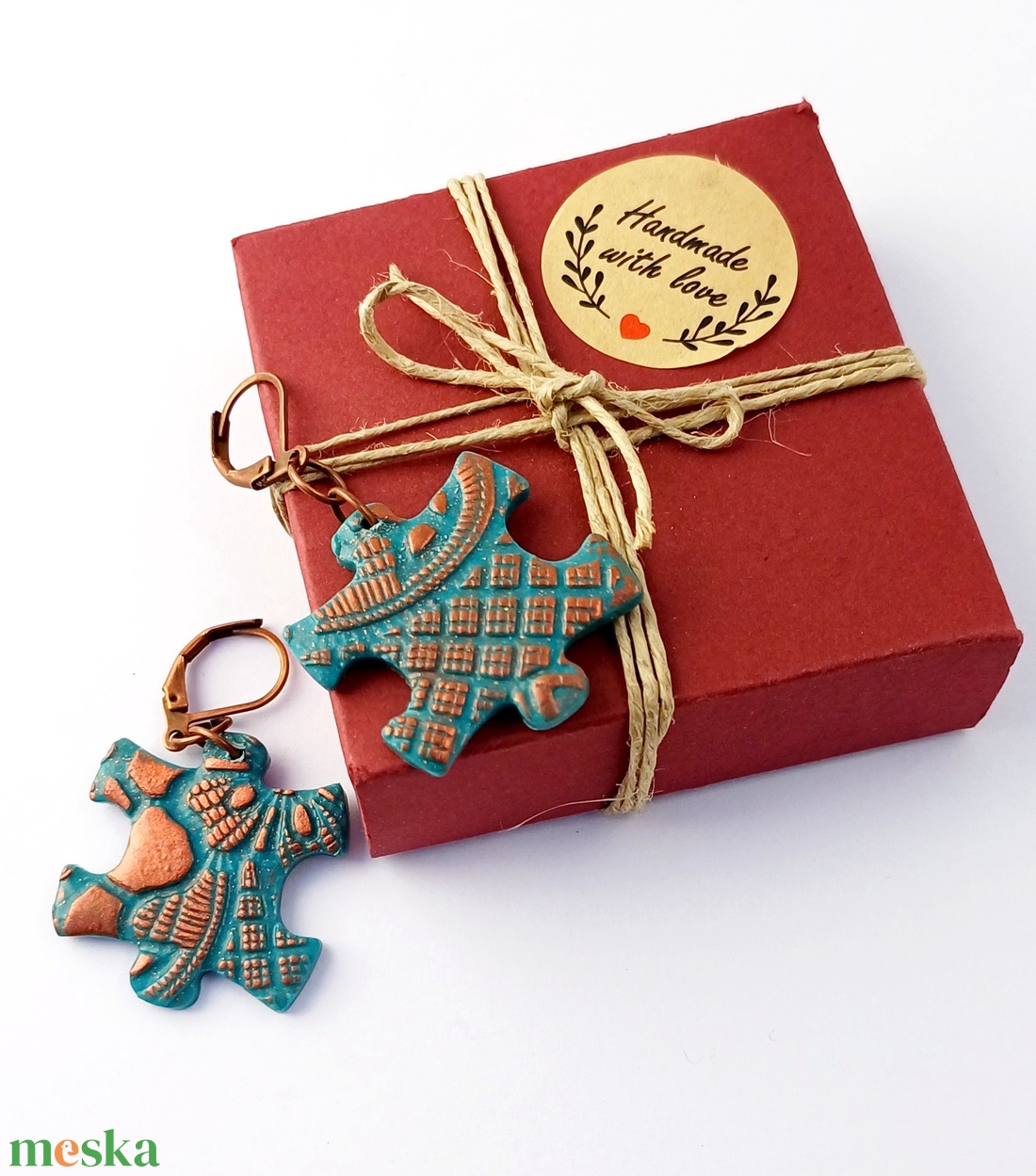 Türkiz puzzle fülbevaló - ékszer - fülbevaló - lógó fülbevaló - Meska.hu