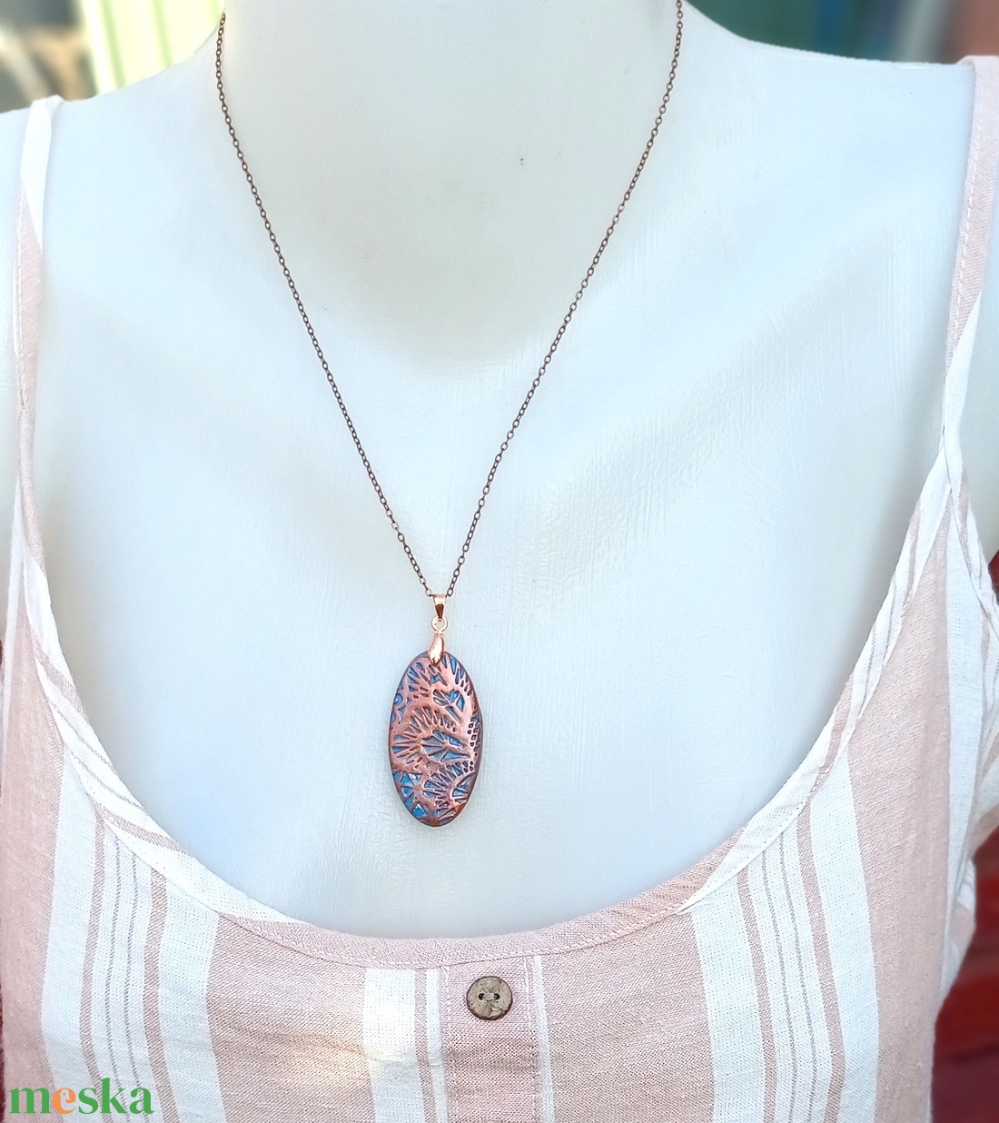 Türkiz-bronz nyaklánc - ékszer - nyaklánc - medálos nyaklánc - Meska.hu