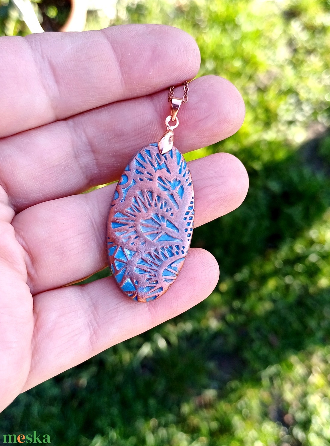 Türkiz-bronz nyaklánc - ékszer - nyaklánc - medálos nyaklánc - Meska.hu