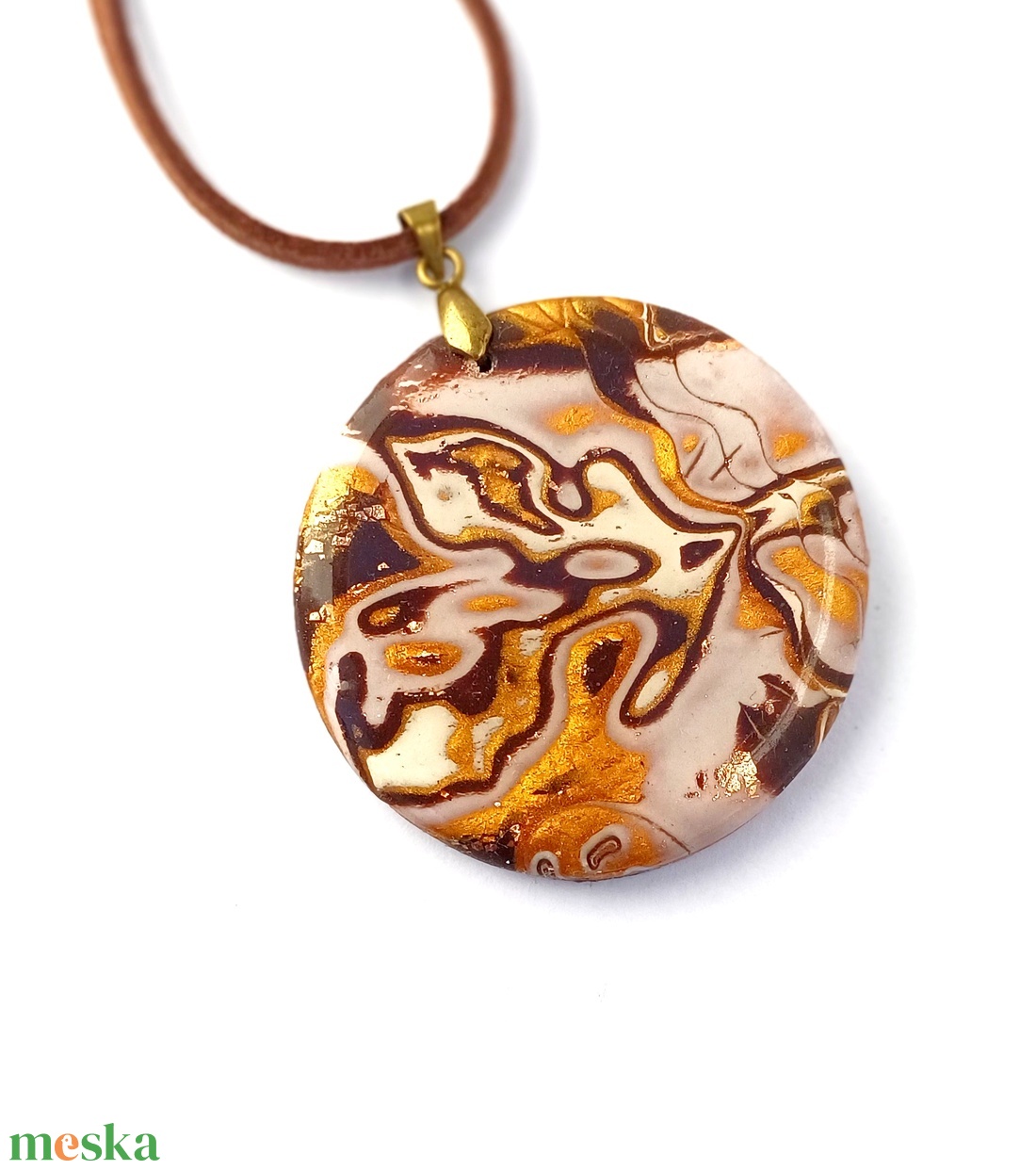 Barna-krém nyaklánc, ékszergyurma medál - ékszer - nyaklánc - medálos nyaklánc - Meska.hu