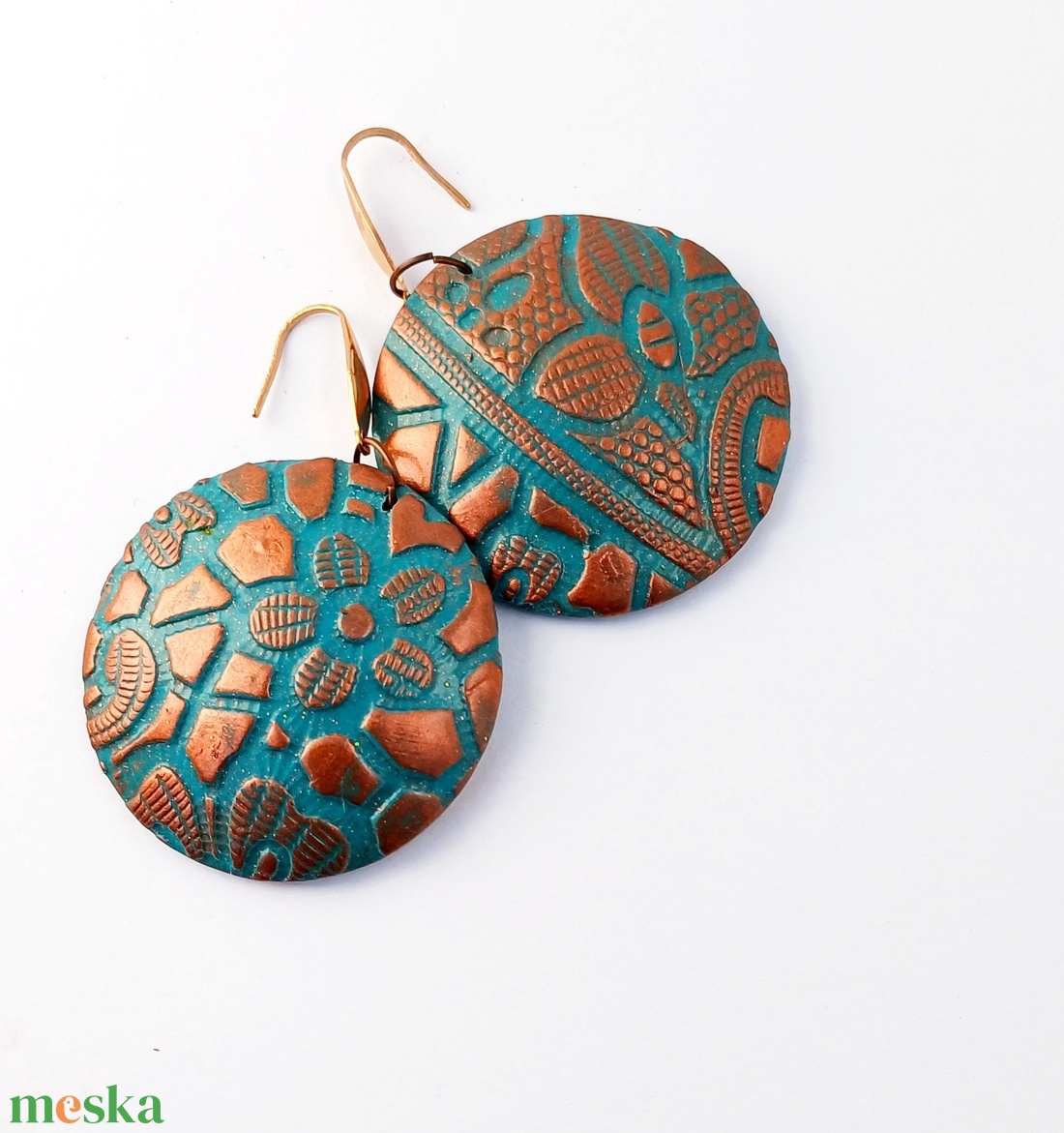 Türkizkék fülbevaló süthető gyurmából  - ékszer - fülbevaló - lógó fülbevaló - Meska.hu