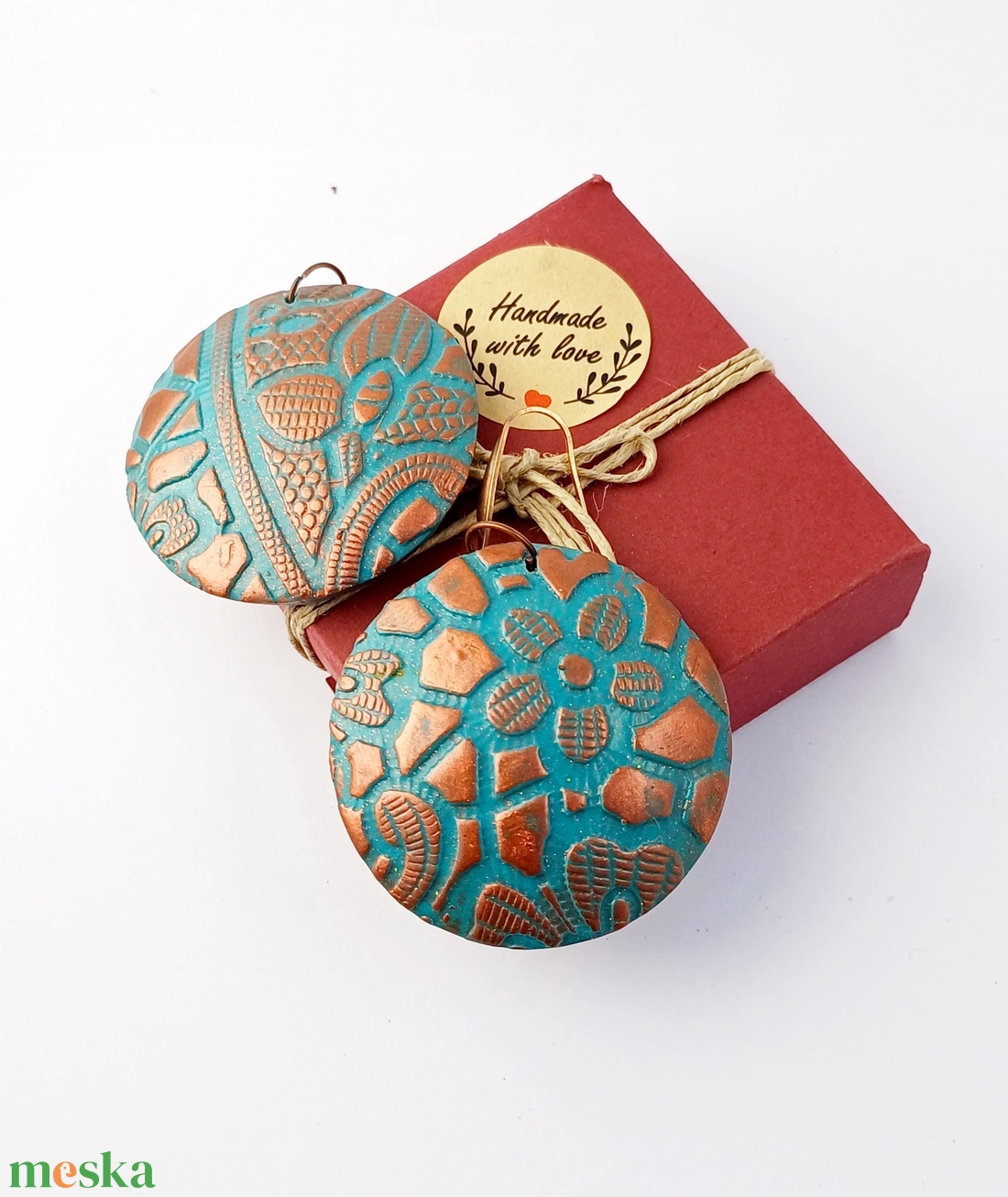 Türkizkék fülbevaló süthető gyurmából  - ékszer - fülbevaló - lógó fülbevaló - Meska.hu