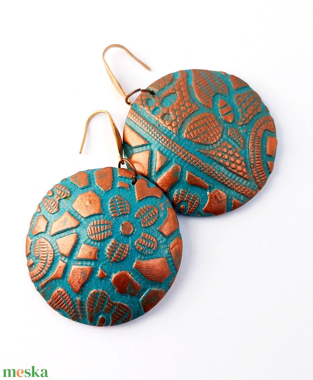 Türkizkék fülbevaló süthető gyurmából  - ékszer - fülbevaló - lógó fülbevaló - Meska.hu