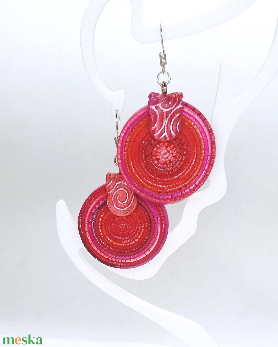 Rusztikus pink-piros fülbevaló1  - ékszer - fülbevaló - lógós kerek fülbevaló - Meska.hu