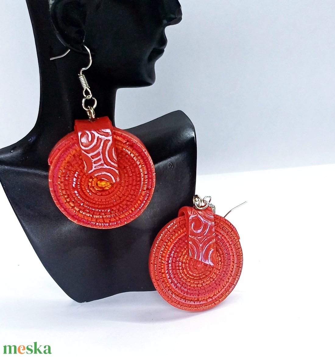 Rusztikus pink-piros fülbevaló2 - ékszer - fülbevaló - lógós kerek fülbevaló - Meska.hu