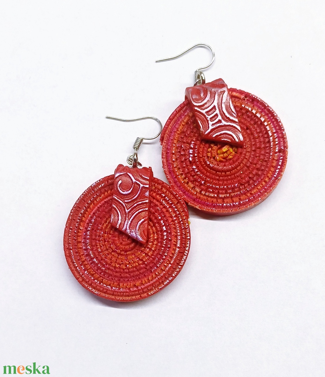Rusztikus pink-piros fülbevaló2 - ékszer - fülbevaló - lógós kerek fülbevaló - Meska.hu