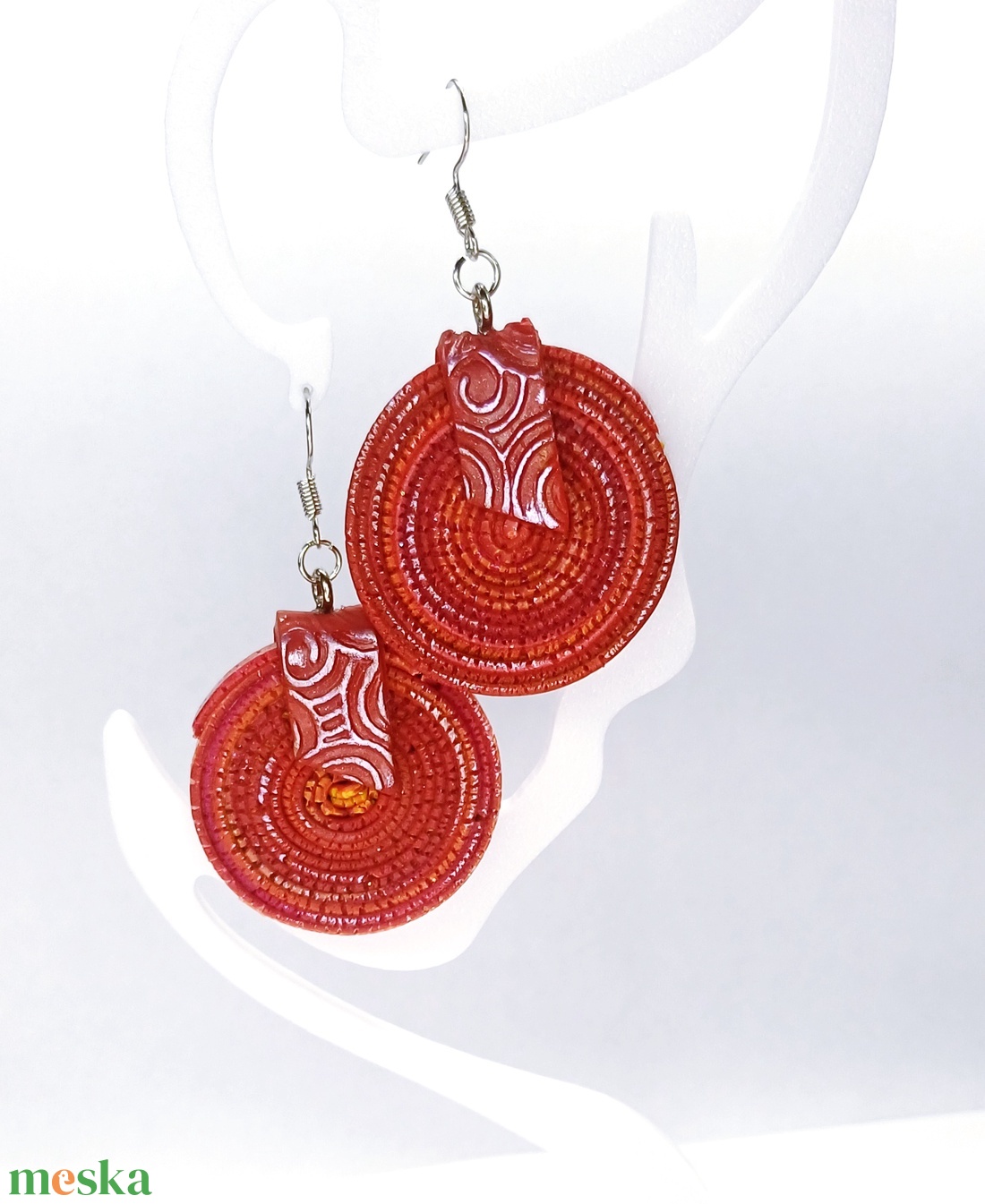 Rusztikus pink-piros fülbevaló2 - ékszer - fülbevaló - lógós kerek fülbevaló - Meska.hu