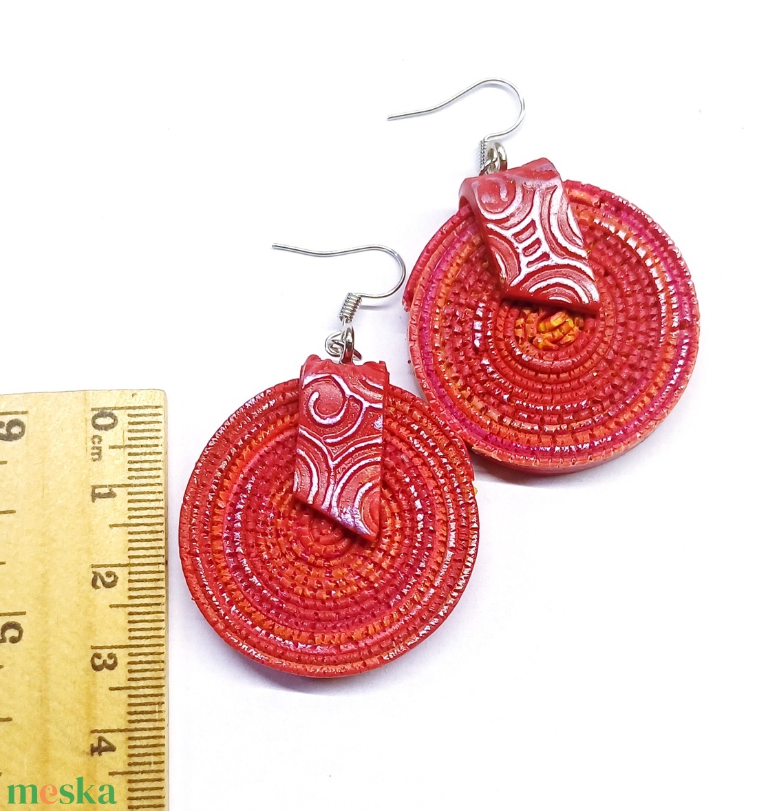 Rusztikus pink-piros fülbevaló2 - ékszer - fülbevaló - lógós kerek fülbevaló - Meska.hu