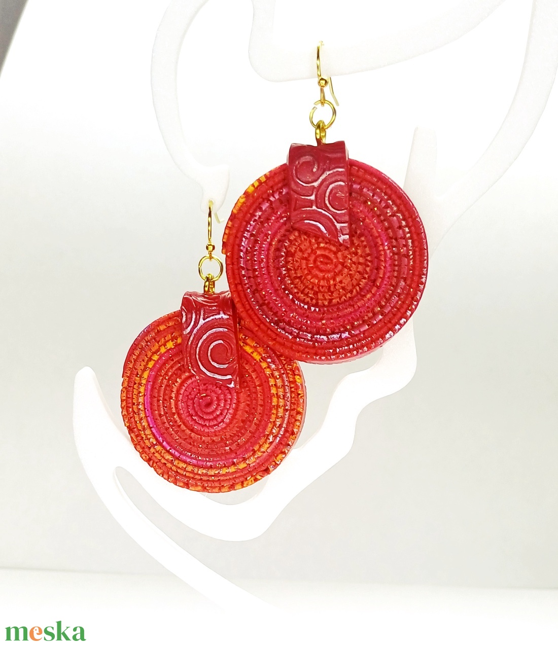 Rusztikus pink-piros fülbevaló3 - ékszer - fülbevaló - lógós kerek fülbevaló - Meska.hu
