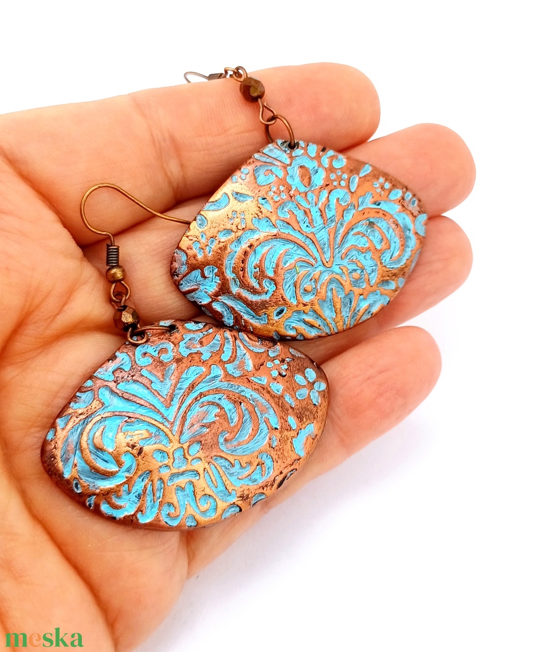 Patinás bronzos fülbevaló - ékszer - fülbevaló - lógó fülbevaló - Meska.hu