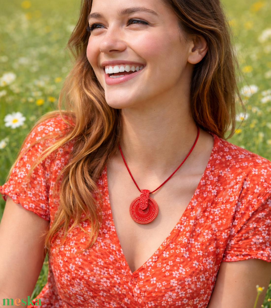 Piros spirál medál - ékszer - nyaklánc - medálos nyaklánc - Meska.hu