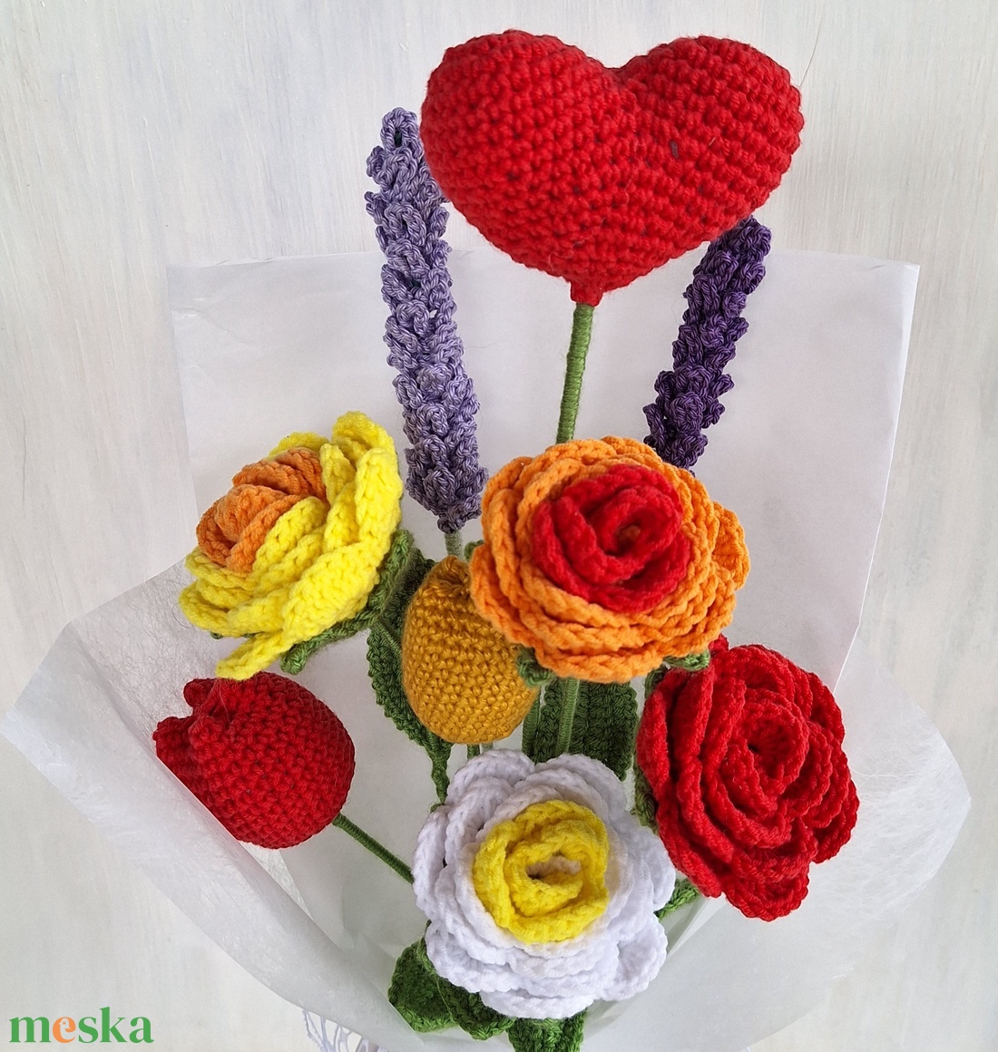 Horgolt virágcsokor szívvel - otthon & életmód - dekoráció - dísztárgy - Meska.hu Horgolt virágcsokor szívvel - otthon & életmód - dekoráció - dísztárgy - Meska.hu