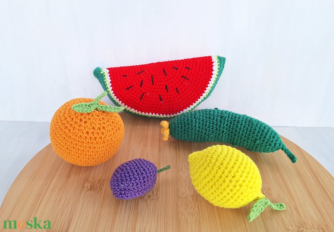 Horgolt zöldség-gyümölcs 5 db / csomag - otthon & életmód - dekoráció - dísztárgy - Meska.hu