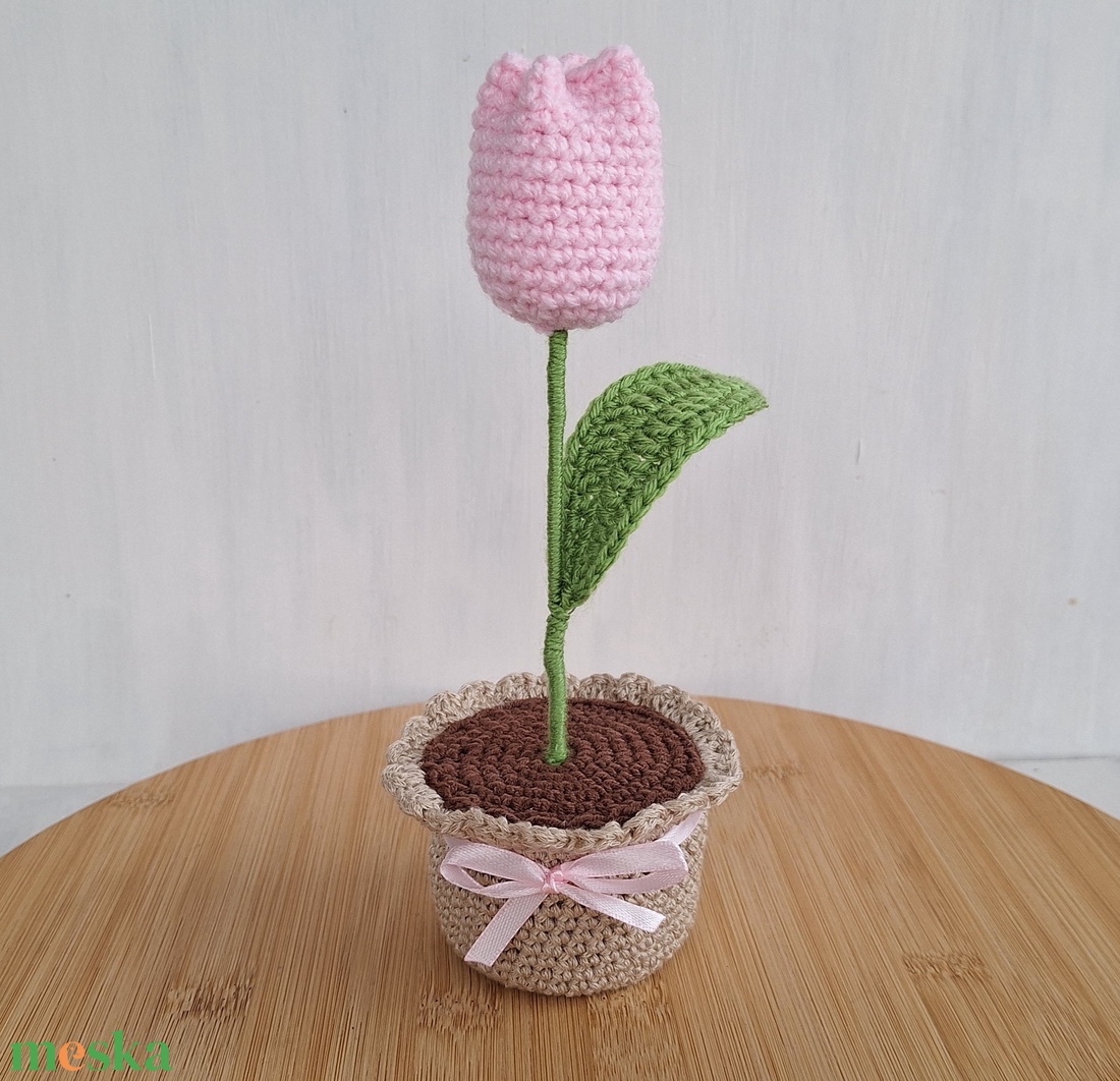 Horgolt cserepes tulipán - otthon & életmód - dekoráció - dísztárgy - Meska.hu
