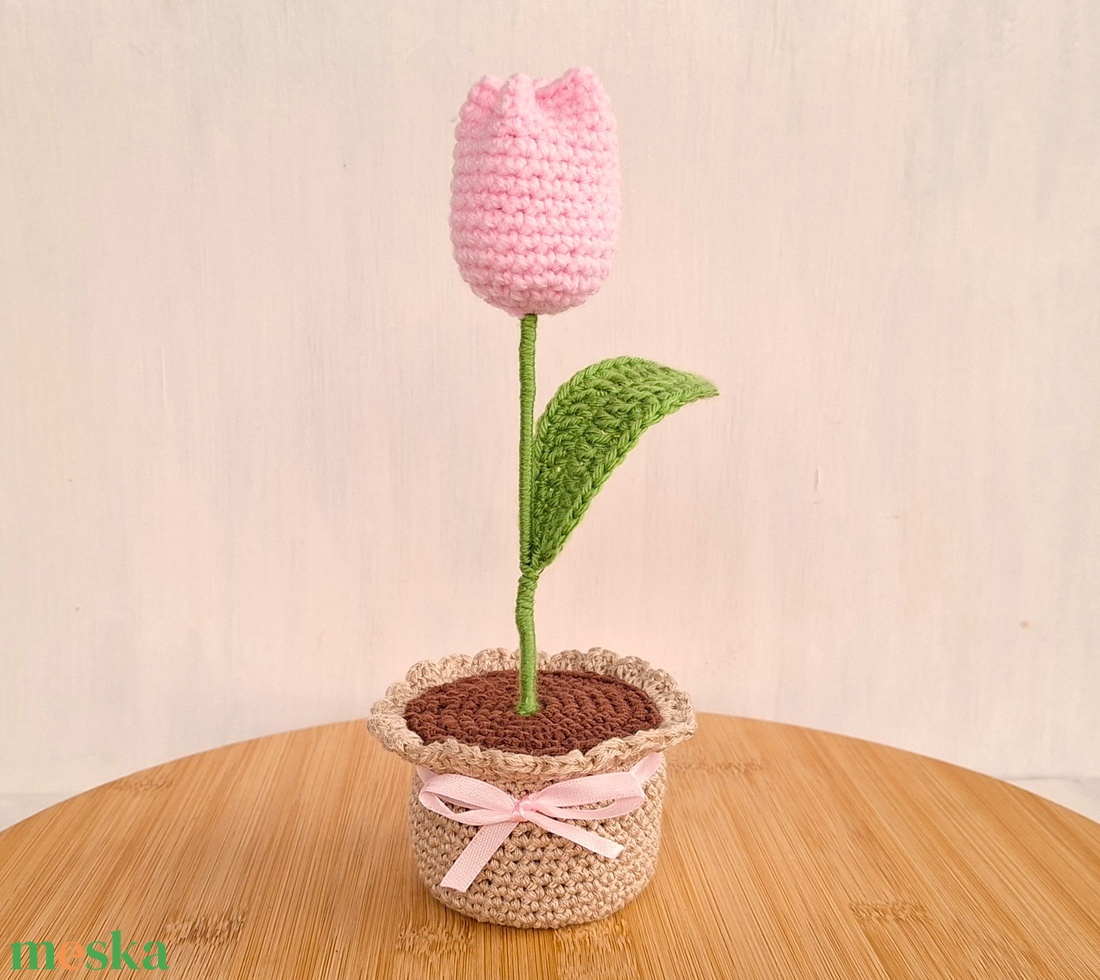Horgolt cserepes tulipán - otthon & életmód - dekoráció - dísztárgy - Meska.hu